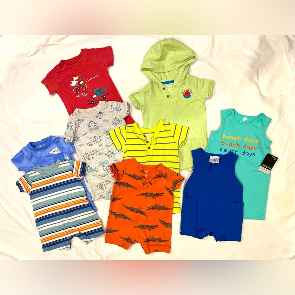 Baby boy 3 to 6 month romper set of 9. Excellent condition. Shorts short sleeves